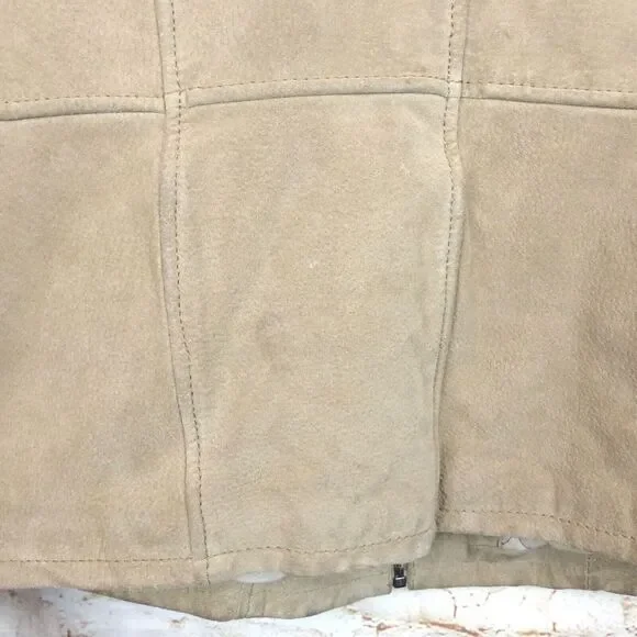 VTG Wilsons Suede Leather Bomber Aviator Flight Jacket Womens L Fur Lined Beige